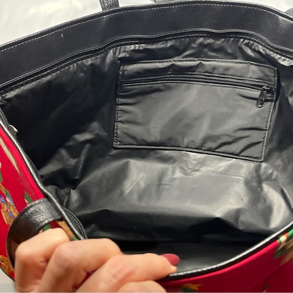 Christmas Teddy BEAR TOTE BAG RED Green cotton Tree gift Santa holiday 13”x19” - Picture 3 of 16